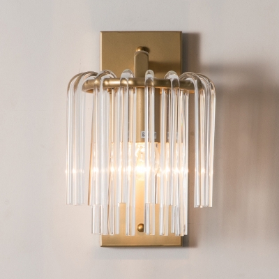 1 Light Clear Crystal Wall Light Simple Style Metal Sconce Light in Gold Finish for Bathroom
