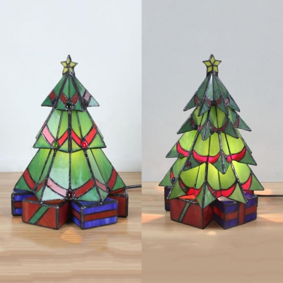 Christmas Tree Home Deco Night Light Stained Glass 3/4 Tier Tiffany Creative Table Light in Green