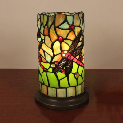 Stained Glass Cylindrical Table Light with Dragonfly Table Room 1 Light Tiffany Animal Night Light
