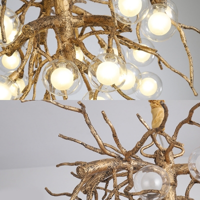 16 Lights Root Chandelier with Orb Contemporary Resin Hanging Light in Bronze for Restaurant