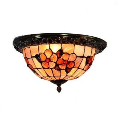 Butterfly/Flower/Hollow/Magnolia Flush Ceiling Light Antique Tiffany Stained Glass Ceiling Lamp for Bedroom