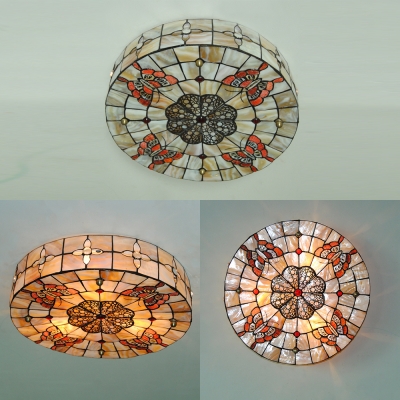 Rustic Tiffany Beige Ceiling Mount Light Butterfly Shell Ceiling Lamp for Cafe Restaurant