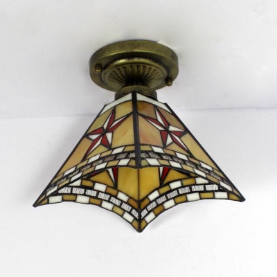 Tiffany Classic Craftsman Ceiling Mount Light with Star 1 Bulb Glass Flush Light for Bedroom