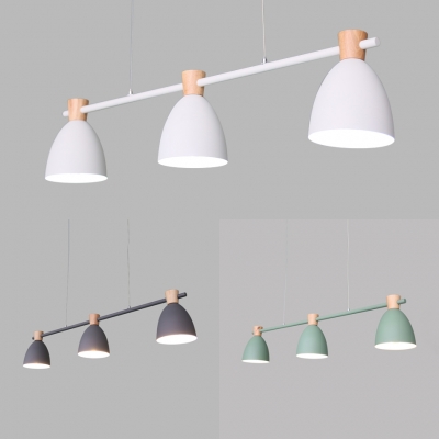 3 Lights Domed Island Chandelier Nordic Simple Metal Island Light in Gray/Green/White for Kitchen