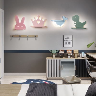 Crown/Dinosaur/Dolphin/Rabbit Wall Light Cartoon Iron Candy Colored LED Sconce Light for Child Bedroom