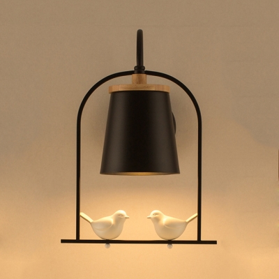 Bell/Bucket Hanging Wall Light 1 Bulb Modern Style Wall Sconce with Resin Bird in Black/White for Office