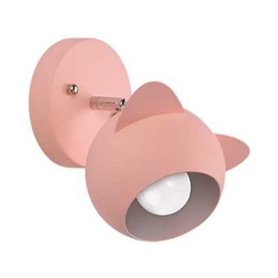 Rotatable Metal Animal Wall Sconce 1 Head Cartoon Style Wall Light in Black/Pink/Red/White for Stair