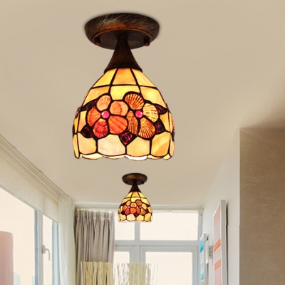 Antique Style Bowl Ceiling Light One Head Shell Flushmount Light for Foyer Dining Room