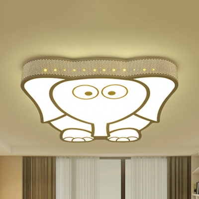 Bird/Elephant/Moon&Bear Flushmount Light Cartoon Metal Third Gear/White Ceiling Lamp for Kid Bedroom