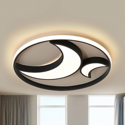 Black Crescent LED Ceiling Mount Light Simple Acrylic Stepless Dimming/Warm/White Flush Light for Study Room