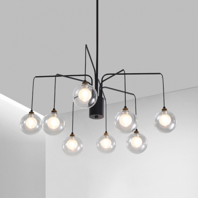Black Spider Chandelier with Orb 6/8 Lights Traditional Metal Hanging Light for Dining Room