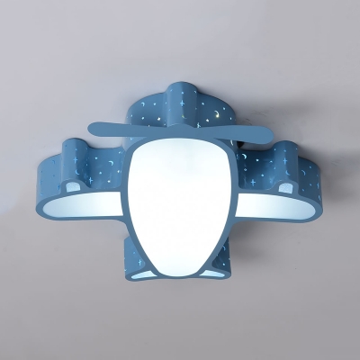 Blue Airplane LED Ceiling Lamp Contemporary Acrylic Metal Flush Mount Light in Warm/White for Kindergarten