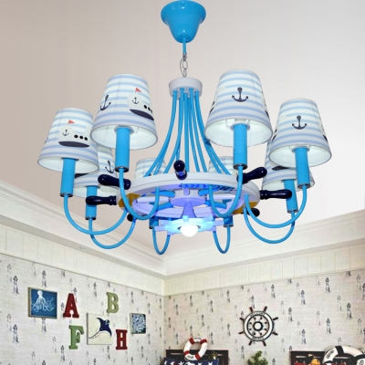 Blue Rudder Chandeleir Eight Lights Nautical Style Metal Hanging Light for Child Bedroom Hallway
