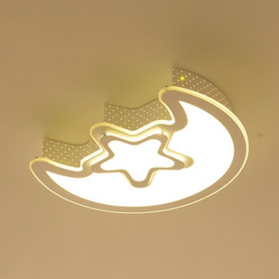 Cartoon White LED Flush Mount Light Crescent&Star Metal Acrylic Ceiling Lamp for Nursing Room