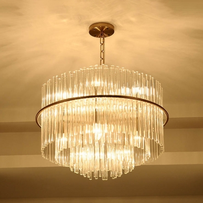 Clear Glittering Crystal Drum Pendant Light Living Room 8 Lights Romantic Chandelier in Gold