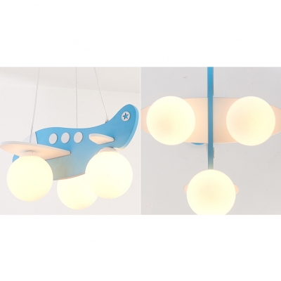 Contemporary Propeller Plane Suspension Light Wood 3 Lights Blue/Red/Yellow Hanging Light for Girls Bedroom