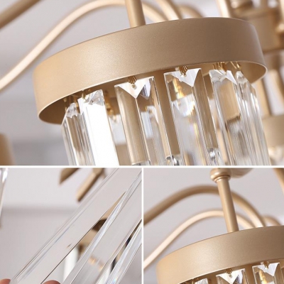 Corridor Bedroom Cylindrical Wall Light Metal & Clear Crystal One Light Gold Sconce Light