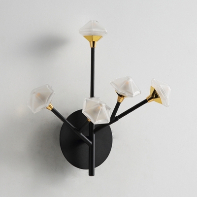 Corridor Bedroom Twig Wall Lamp Metal 5 Heads Modern Stylish Black/Gold Wall Lamp with Hexagon Shade