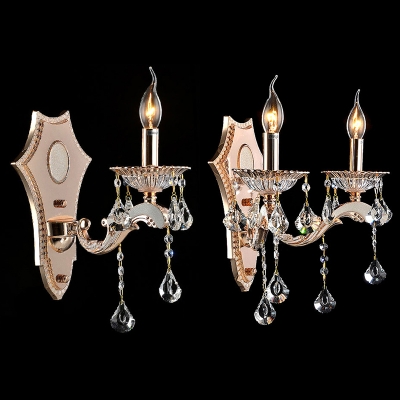 Elegant Gold Wall Lamp Candle 1/2 Lights Metal Sconce Light with Crystal Deco for Living Room