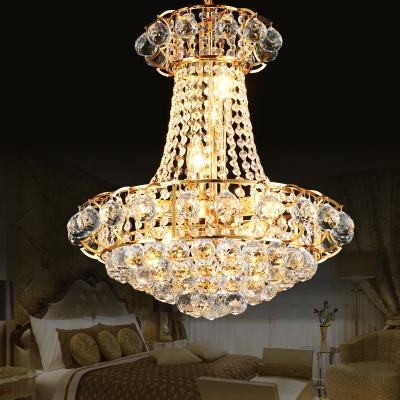 European Style Gold Ceiling Pendant Conical Shape Metal Striking Crystal Chandelier for Bedroom