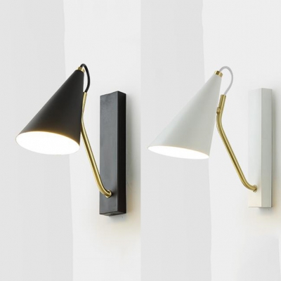 Iron Conical Shade Wall Lamp for Bedside Hallway Modern 1 Light Sconce Lighting in Black/White