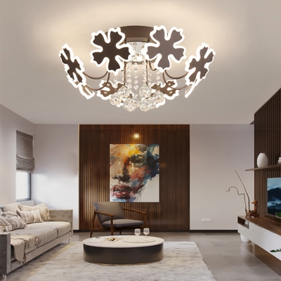 Living Room Petal Semi Flush Ceiling Light with Crystal Ball Metal 6/8 Heads Modern Coffee/Gold Ceiling Fixture