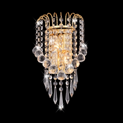 Luxurious Crystal Ball Wall Sconce Two Lights Metal LED Wall Light in Gold for Corridor Bedroom