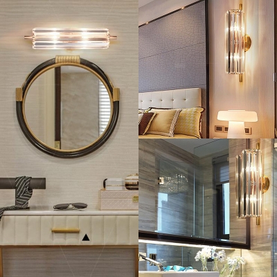 Luxurious Gold Wall Light Flute Shape 2 Heads Metal Striking Crystal Wall Sconce for Kitchen