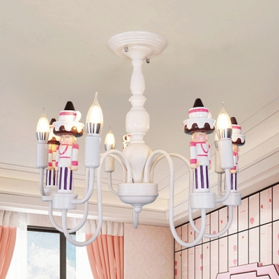 Metal Candle Pendant Light with Waiter Boys Bedroom 5 Light Contemporary Chandelier in White