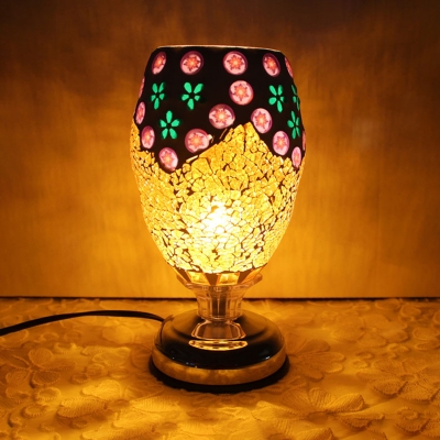 Mosaic Goblet Shaped Night Light 1 Head Stained Glass Table Lamp in Blue/Red/Yellow for Living Room