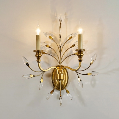 Resin Candle Wall Sconce with Crystal 2 Lights Traditional Wall Lamp in Gold for Villa Cafe