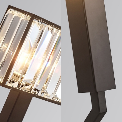 Single Light Rectangle Wall Light with Clear Crystal American Rustic Wall Lamp in Black for Stair