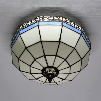 Umbrella Shade Ceiling Mount Light Tiffany Simple Glass Flush Light in White for Restaurant