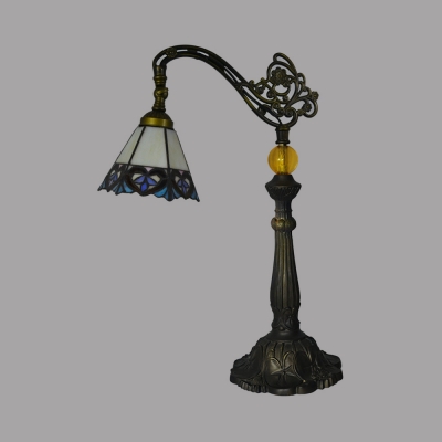 1 Light Desk Light with Cone/Dome/Hexagon Antique Style Tiffany Metal Table Light for Bedroom