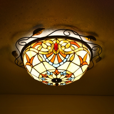 12 Inch Victorian Bowl Flush Mount Light Stained Glass Ceiling Fixture For Kitchen Bathroom Beautifulhalo Com