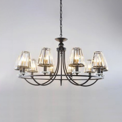 4/6/8/10 Lights Candle Chandelier with Tapered Crystal Shade Country Style Metal Hanging Light in Black for Living Room