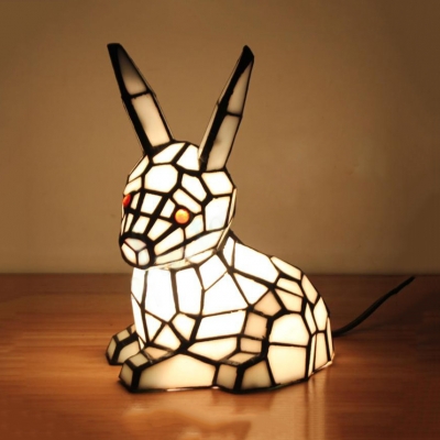 Bird/Elephant/Horse/Rabbit Night Light Art Glass 1 Light Tiffany Lovely White Table Lamp for Girl Bedroom