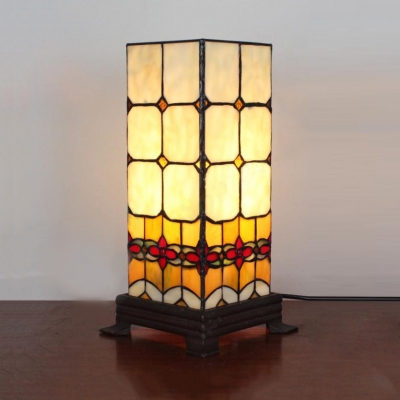 Hotel Rectangle Desk Light Stained Glass 1 Light Tiffany Traditional Night Light with Plug-In Cord