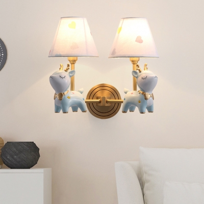 Kid Bedroom Deer/Swan Sconce Light Resin Two Lights Cartoon Candy Colored Wall Lamp with Tapered Shade