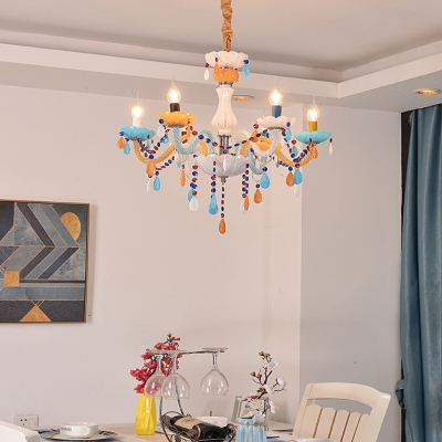 6/8 Heads Candle Chandelier Lovely Metal Suspension Light with Multi-Color Ctystal Bead for Kindergarten