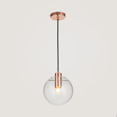 Amber/Clear Glass Spherical Mini Pendant Post Modern 1 Light Hanging Lamp in Copper Finish