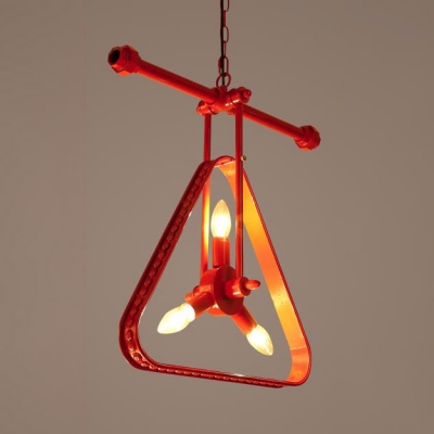 Antique Stylish Pendant Light Triangle Shade 3 Lights Metal Chandelier in Blue/Green/Red/Rust for Restaurant