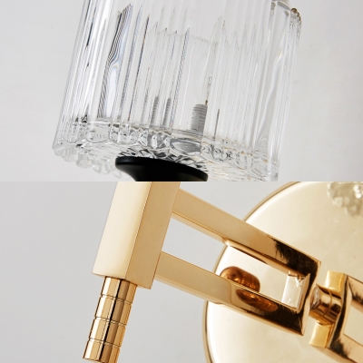 Bedroom Mirror Drum Sconce Light Clear Crystal 1 Light Modern Stylish Gold Wall Light
