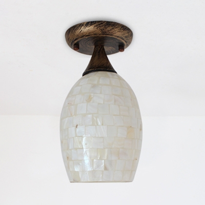 Beige/Colorful Oval Ceiling Lamp 1 Bulb Mosaic Shell Flush Ceiling Light for Bedroom Porch