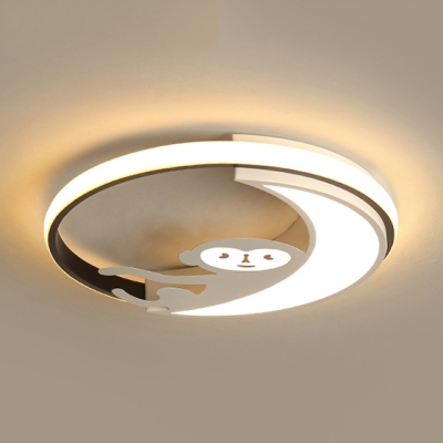 Black/White Monkey LED Flush Mount Light Animal Metal Black/White Finish Ceiling Lamp in Warm/White for Kid Bedroom