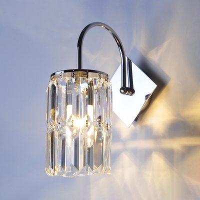 

Clear Crystal Cylinder Wall Light 1 Head Traditional LED Sconce Lamp in Chrome for Bedroom, HL538975