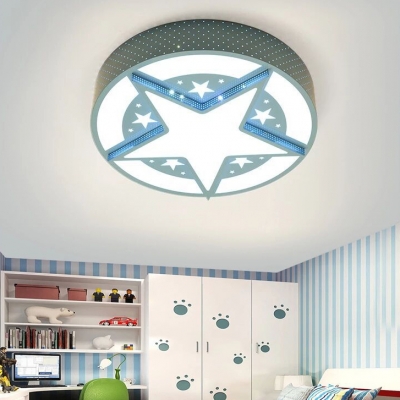 Contemporary Blue LED Flushmount Light Stars Metal Stepless Dimming/Warm/White Ceiling Lamp for Boys Bedroom