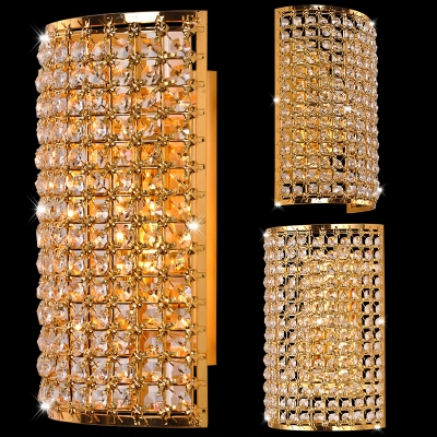 Cylinder Stair Hallway Wall Light Clear Crystal Bead Contemporary Sconce Light in Gold Finish