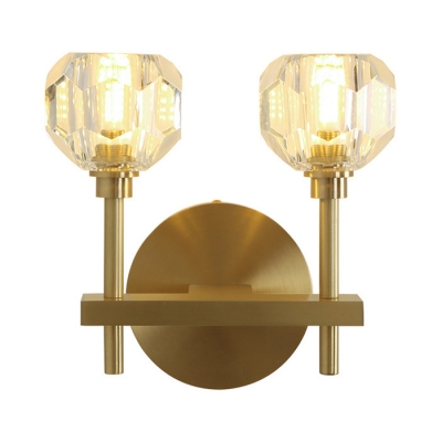 Dinging Room Torch Sconce Light Metal 1/2 Lights Simple Style Gold Wall Light with Clear Crystal