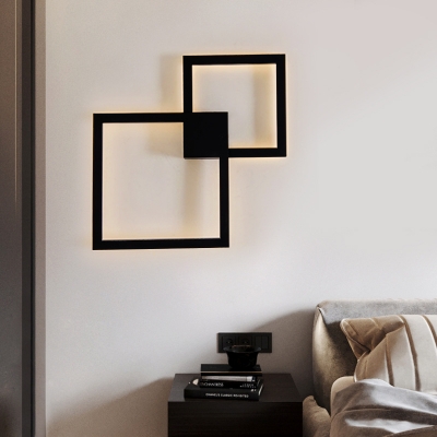 Double Square Wall Sconce Light Simple Style Metal Frame LED Wall Light in Black/White